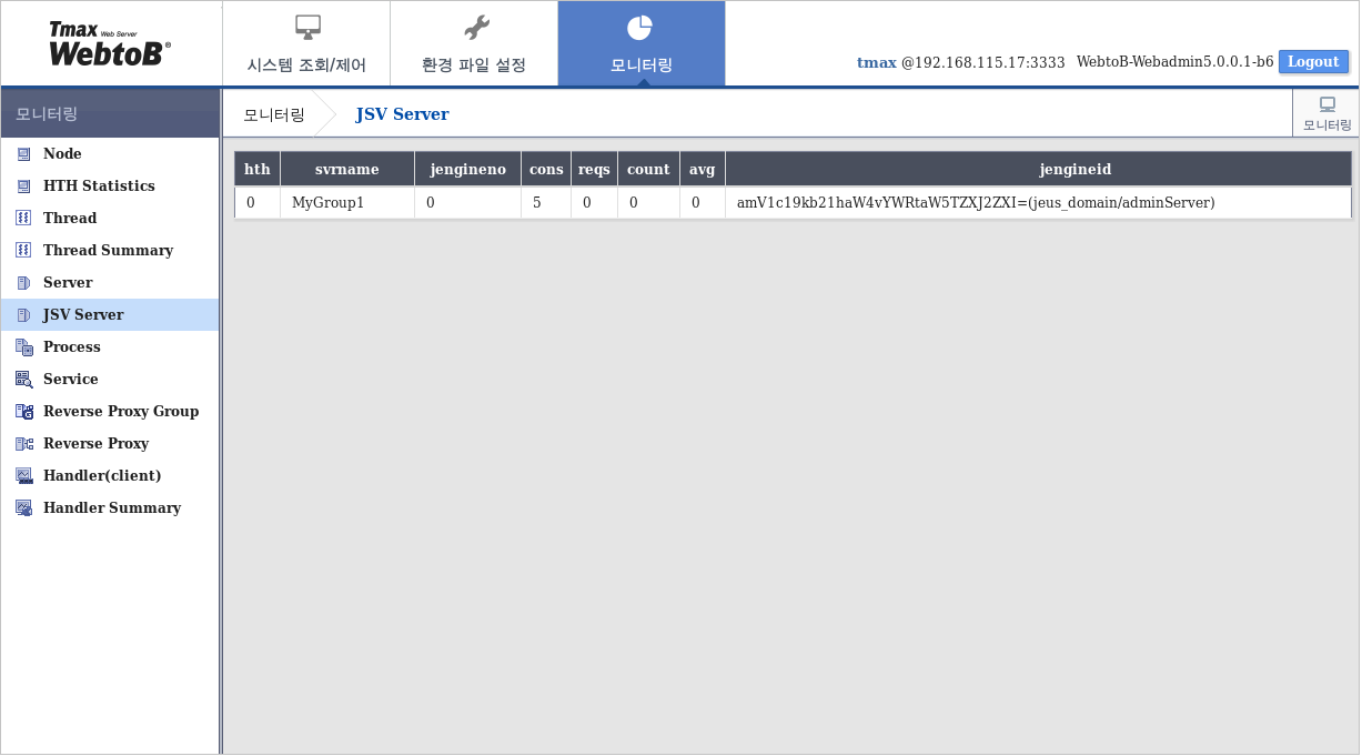 WebAdmin 모니터링 - JSV Server